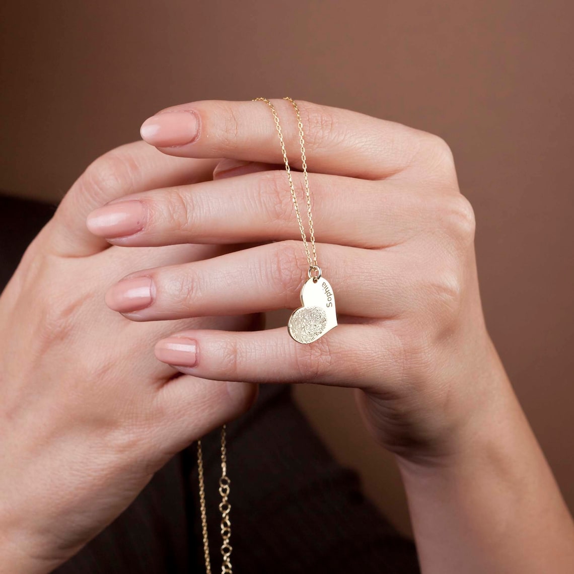 Herzförmiger Fingerabdruck - Halskette mit personalisiertem Namen