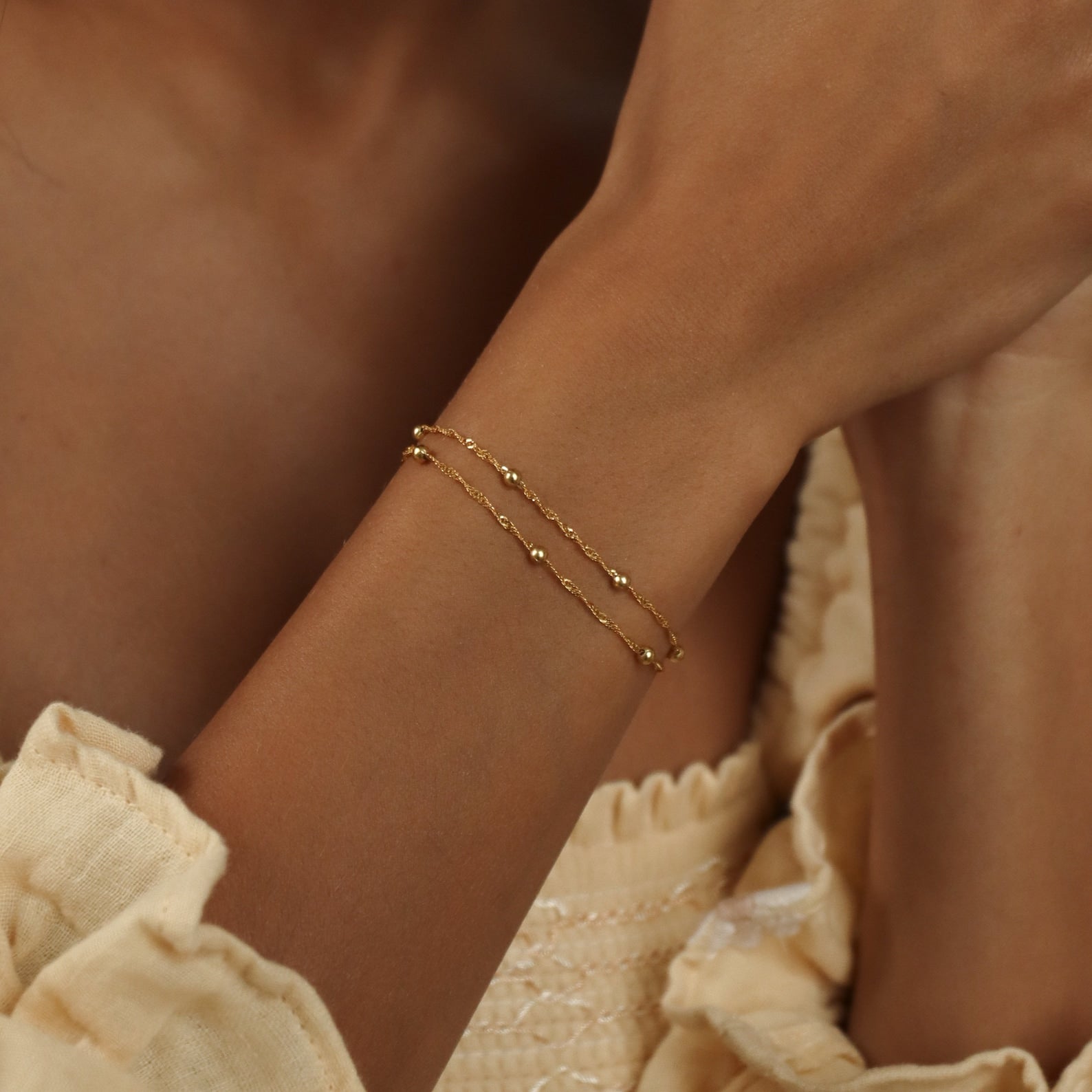 Doppelkette mit Ripple-Perlen - Schichtarmband
