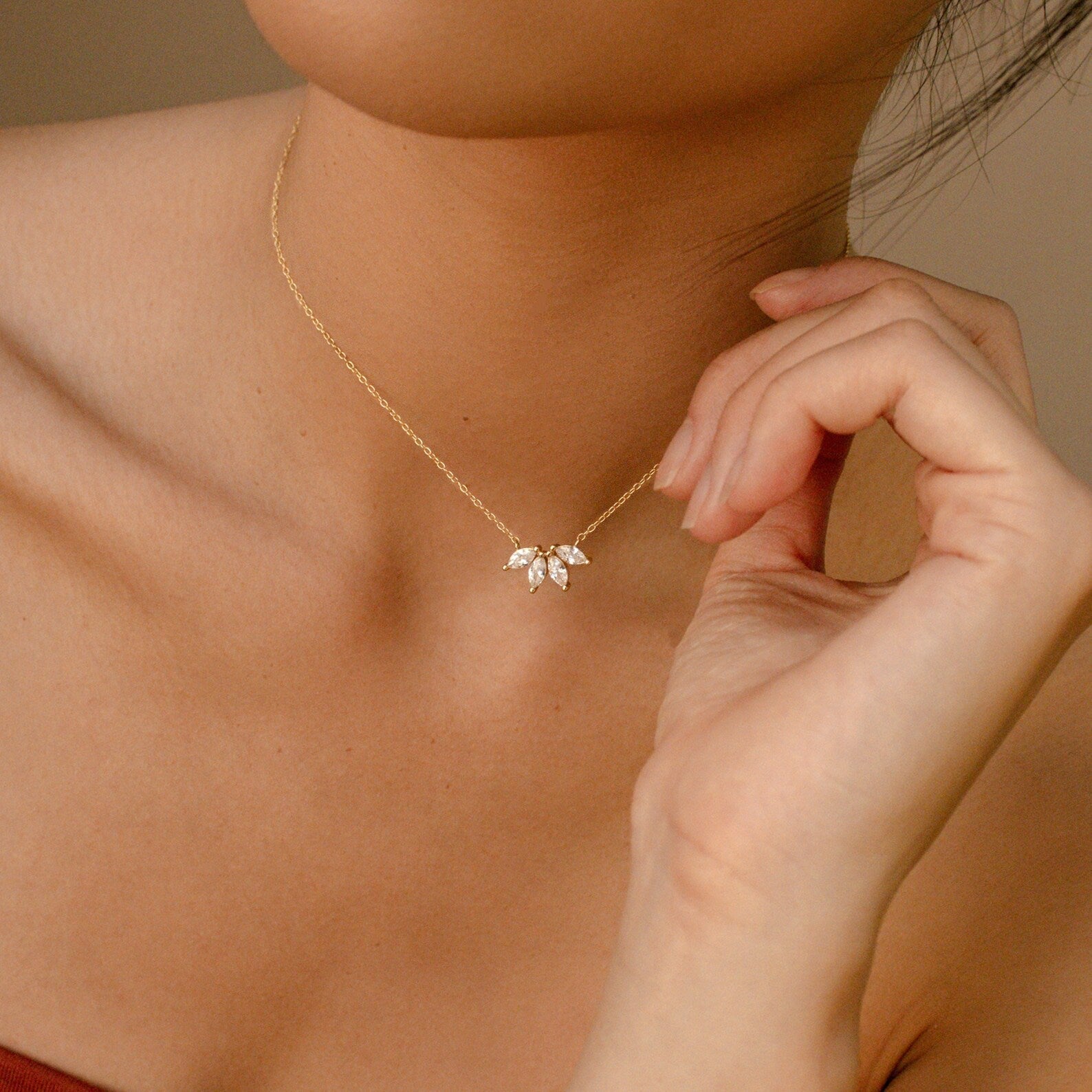 Diamant-Marquise-Halskette - Marquise-Steineinlage