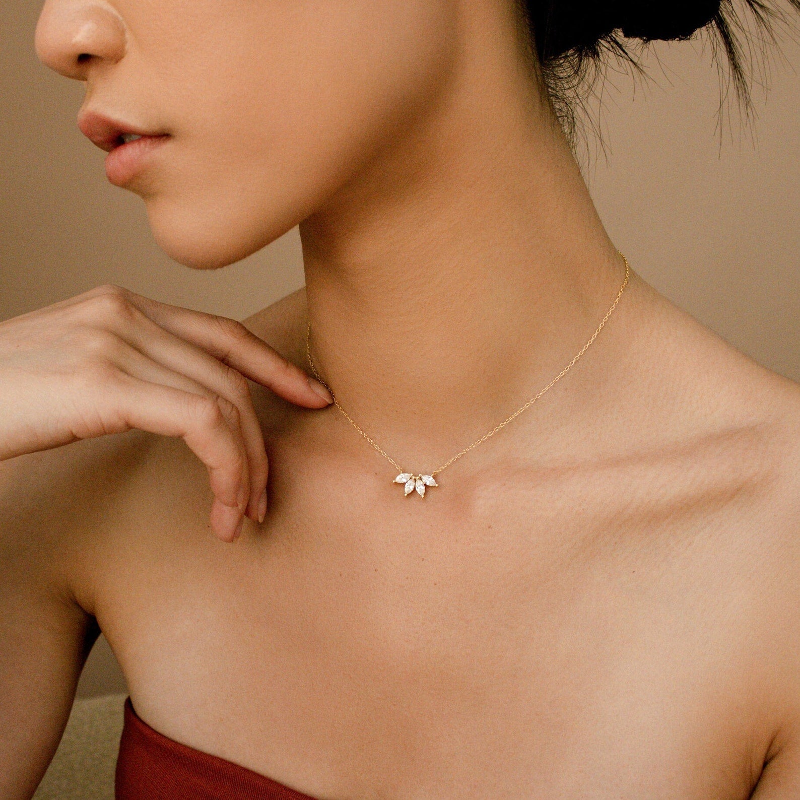 Diamant-Marquise-Halskette - Marquise-Steineinlage