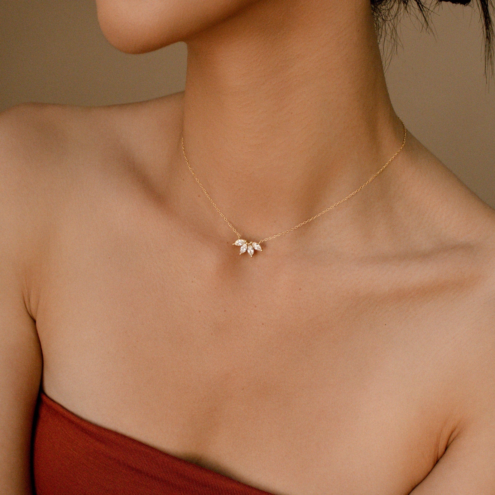 Diamant-Marquise-Halskette - Marquise-Steineinlage