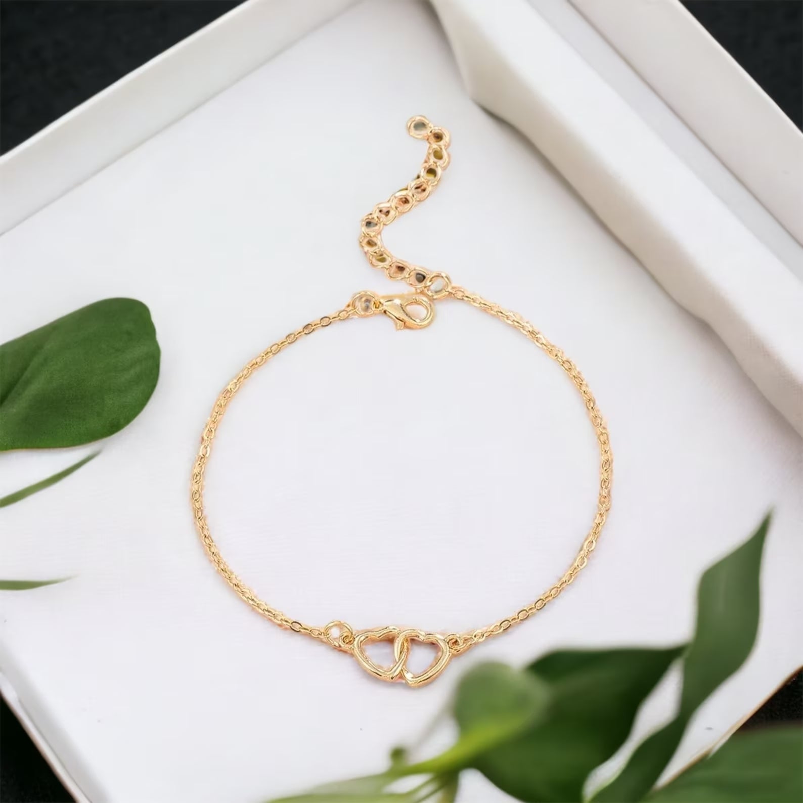 Minimalistische Herzfußkette - Fußkette mit Herzgliedern
