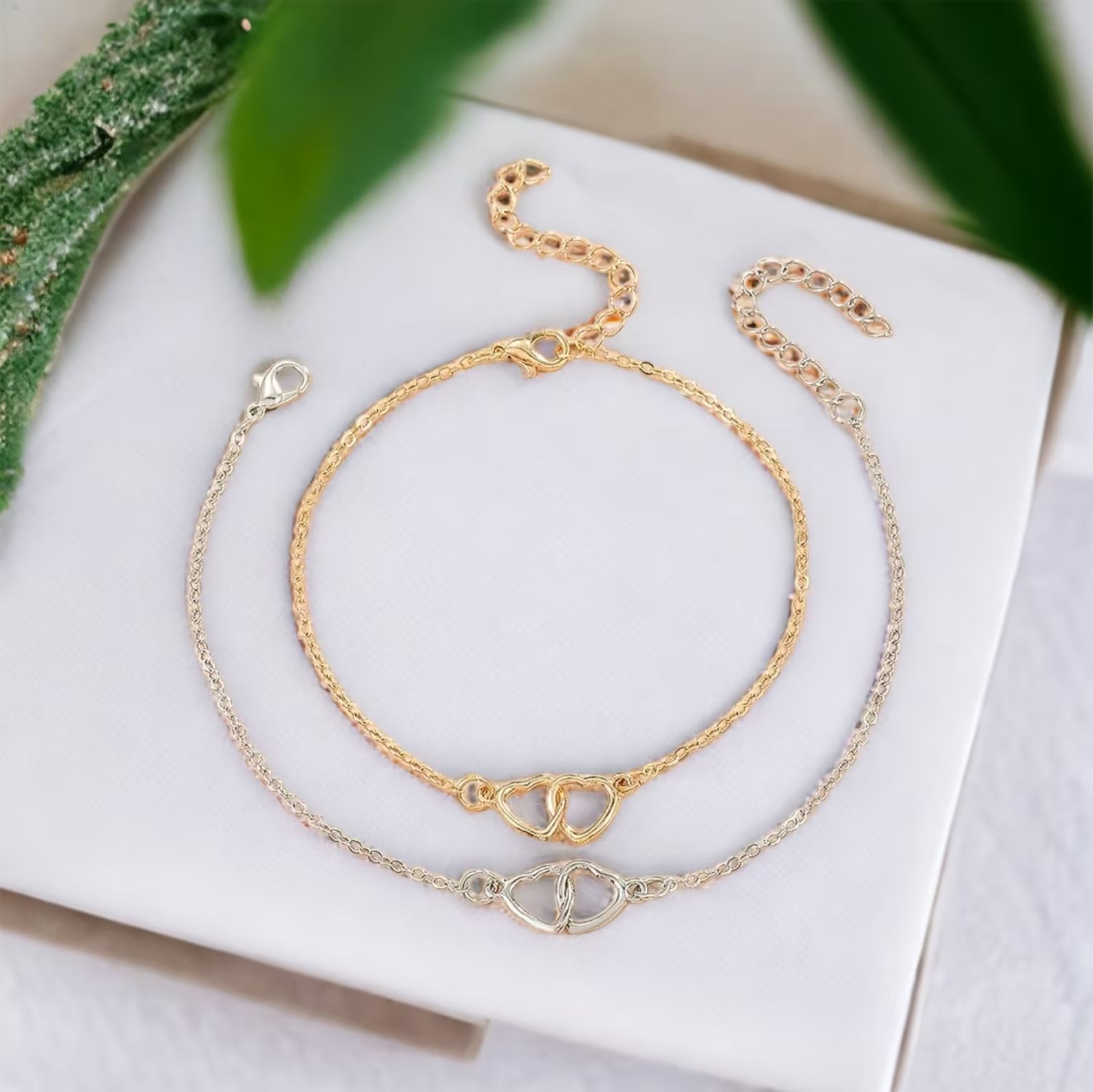 Minimalistische Herzfußkette - Fußkette mit Herzgliedern