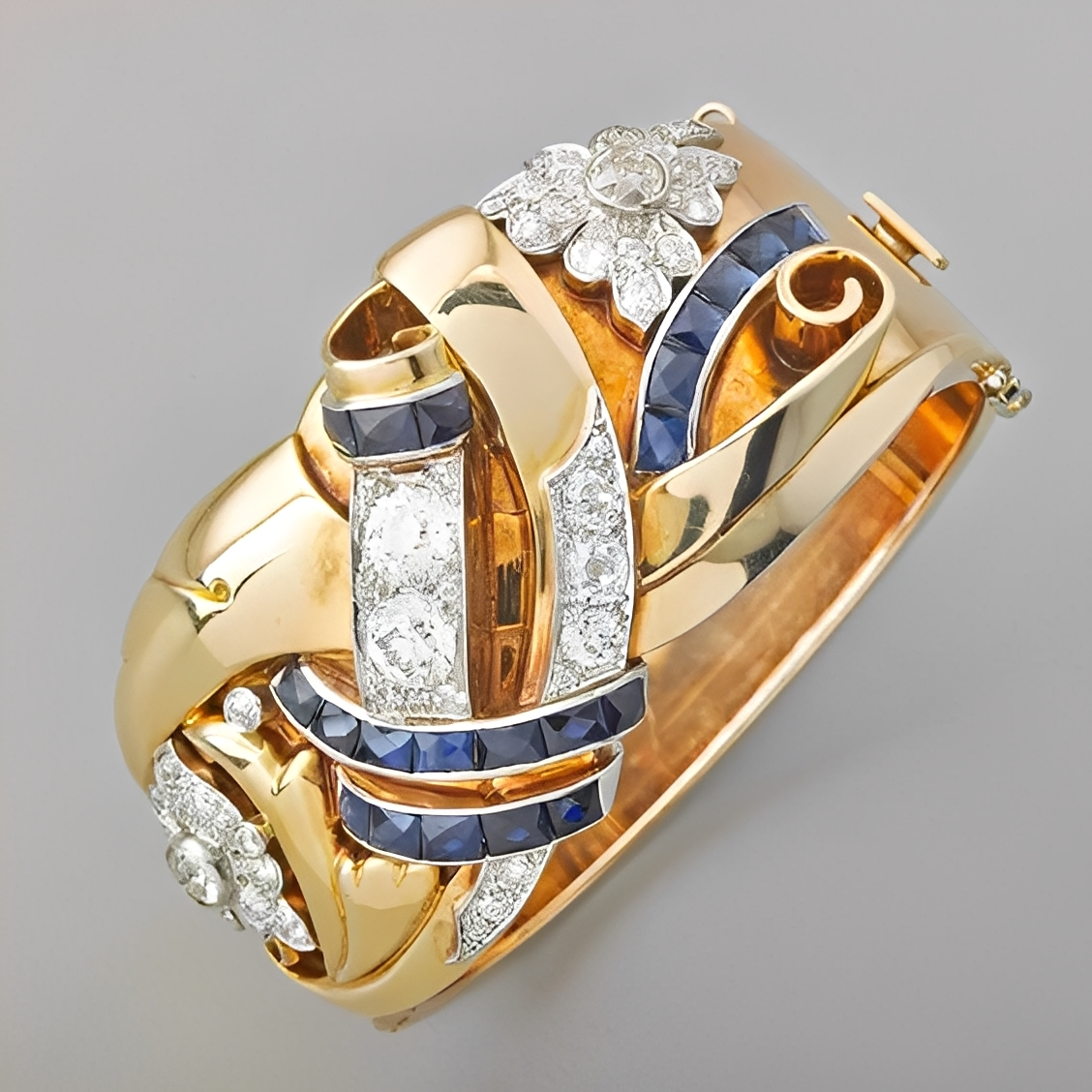 Mireille – vintage Ring in Gold und blauem Zirkon