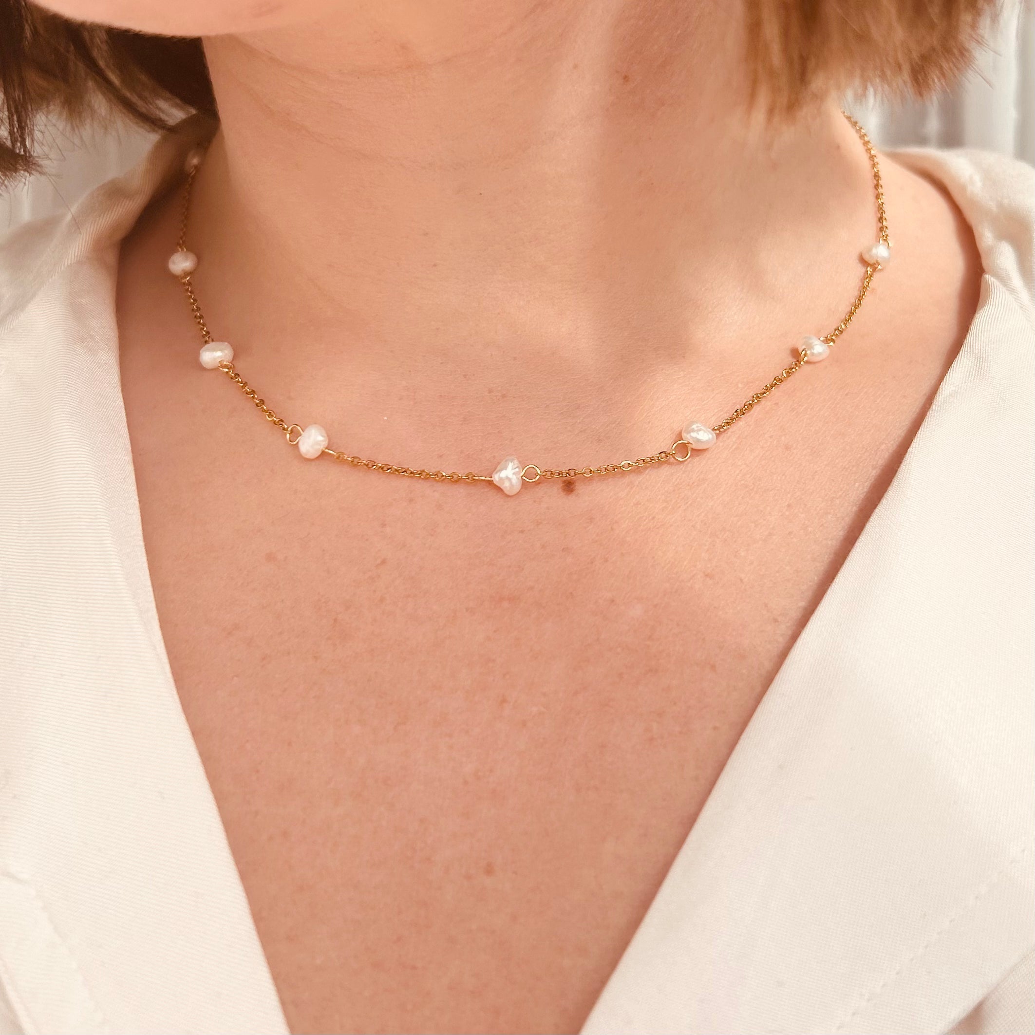 Goldene Perlenhalskette - Alltags-Halskette