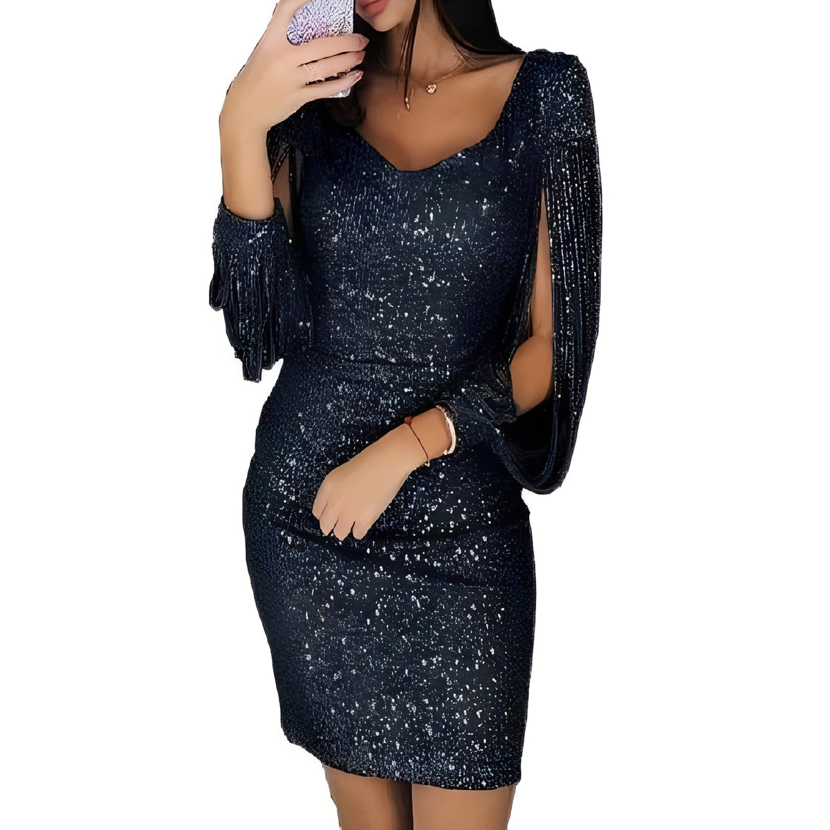Marianna - Schickes, glänzendes Abendkleid mit langen Ärmeln für Damen