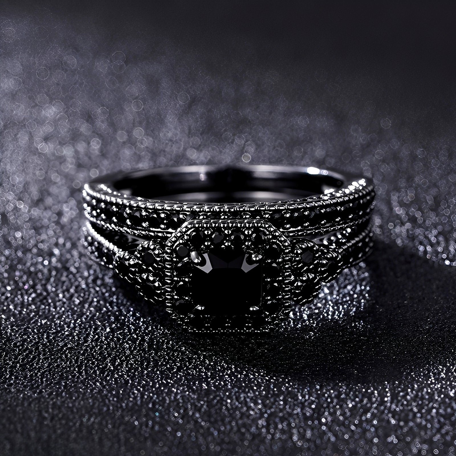 Adrian – Vintage-Ring-Set in Schwarz