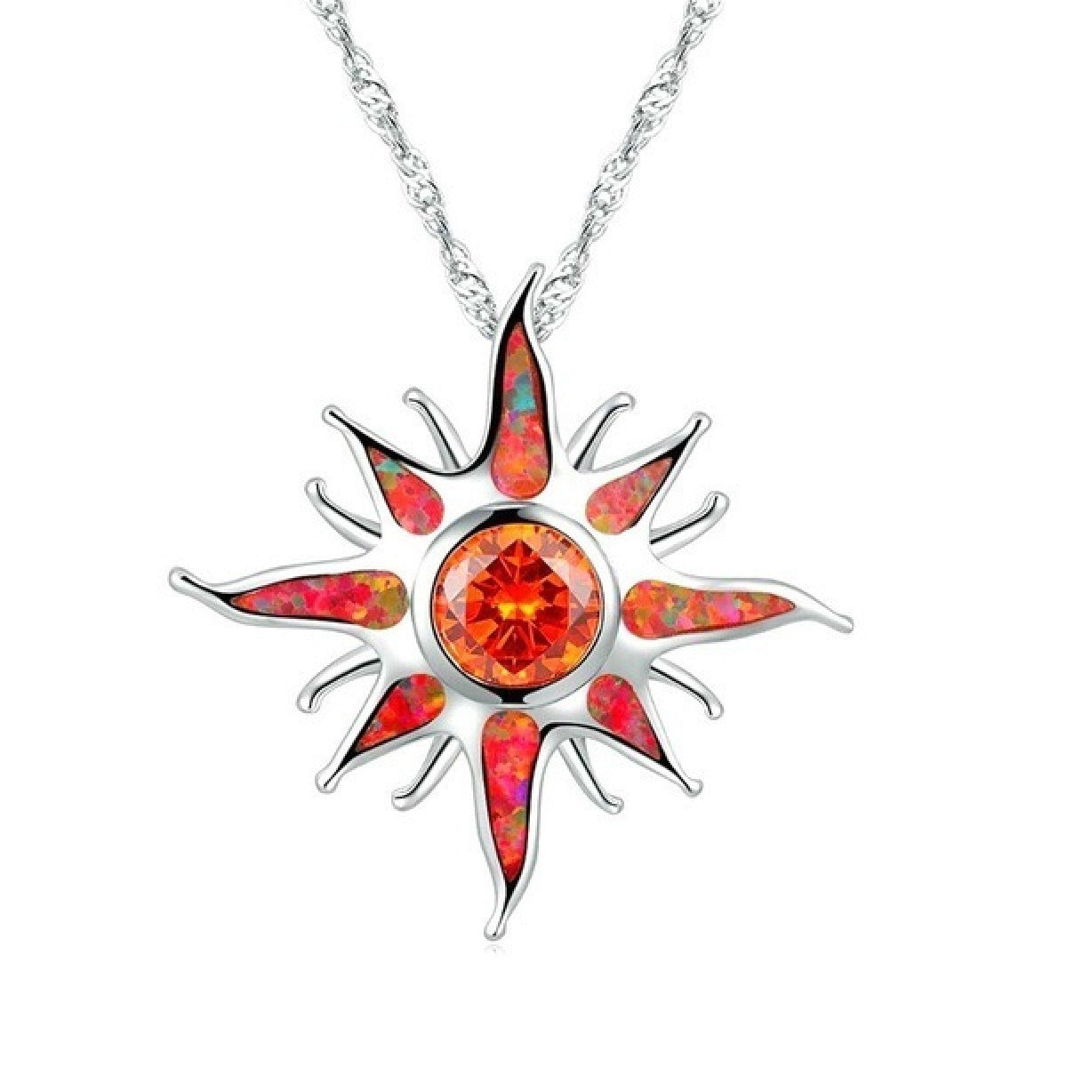 Yani – Halskette mit Sonnenstrahlen-Anhänger aus Feueropal und Granat