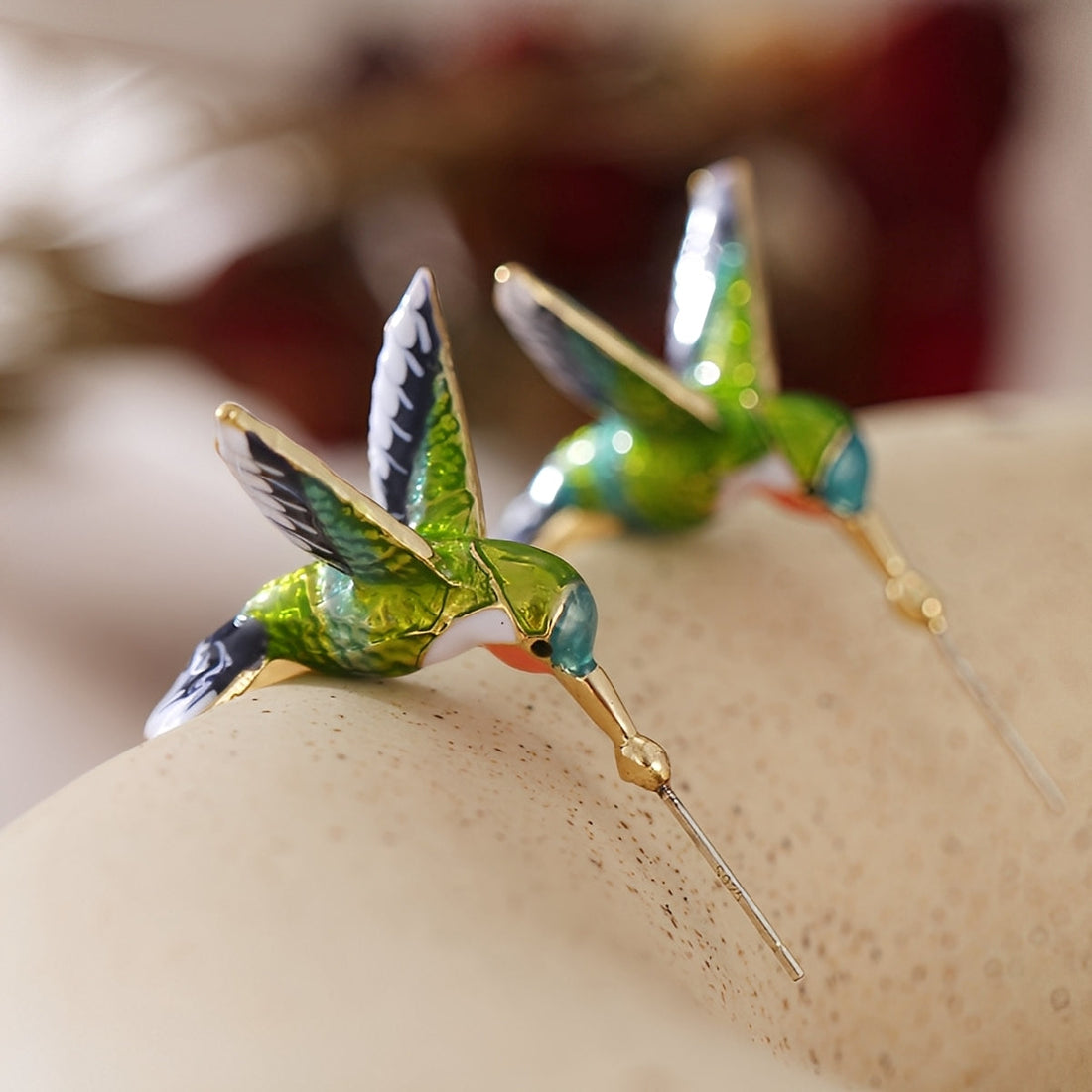 Wendy – Vintage-Emaille-Hummingbird-Ohrringe