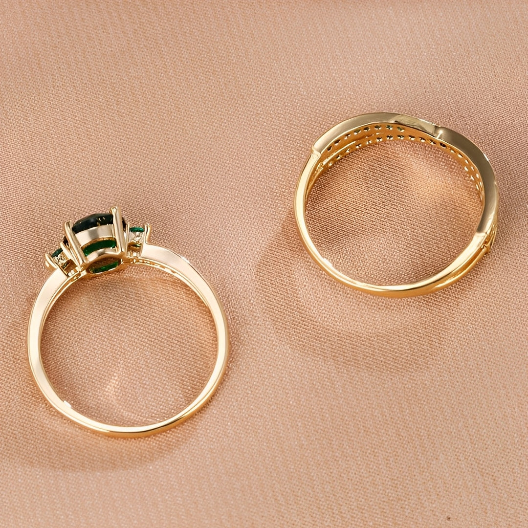 Ivy – Set von Ringen mit grünen Kristallen