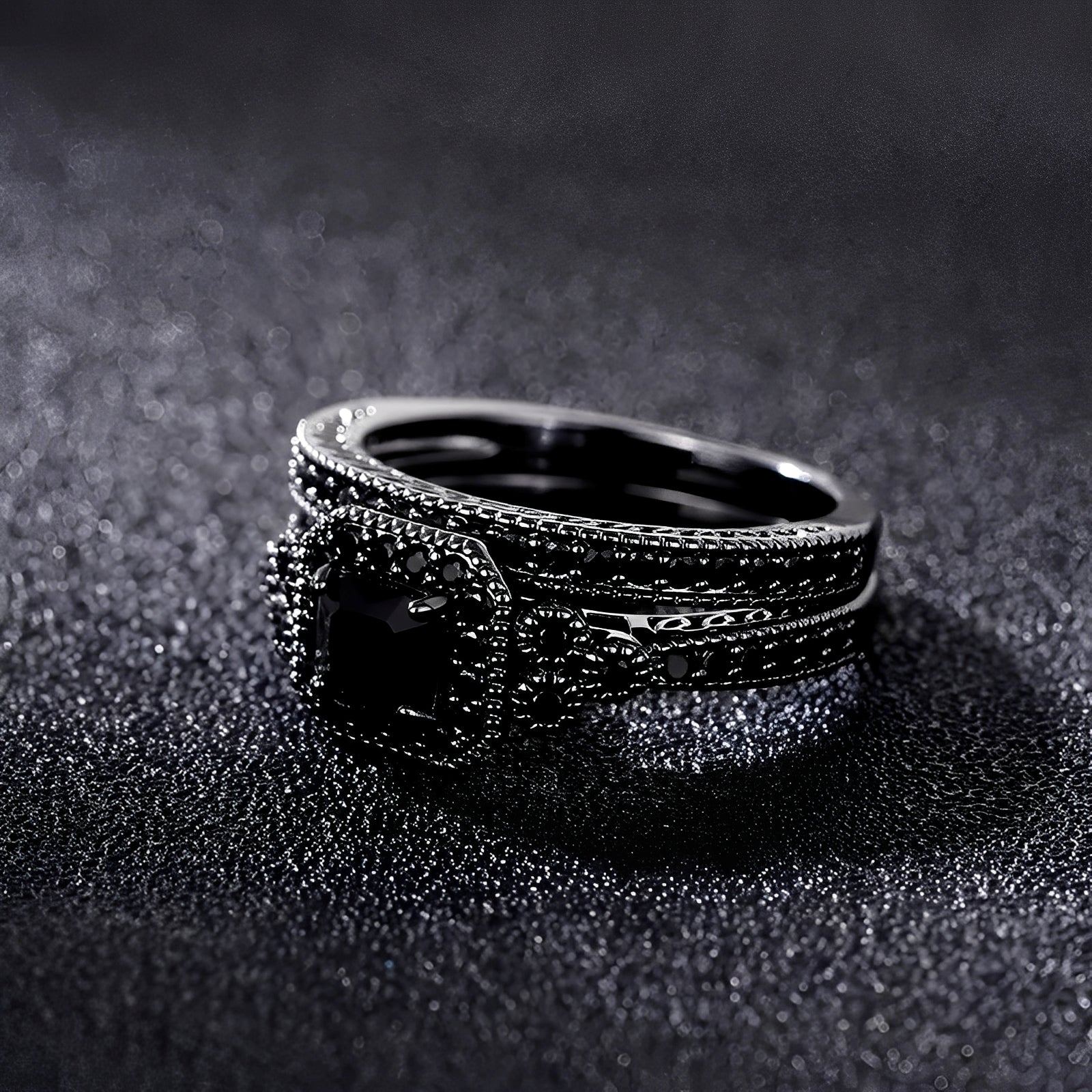 Adrian – Vintage-Ring-Set in Schwarz