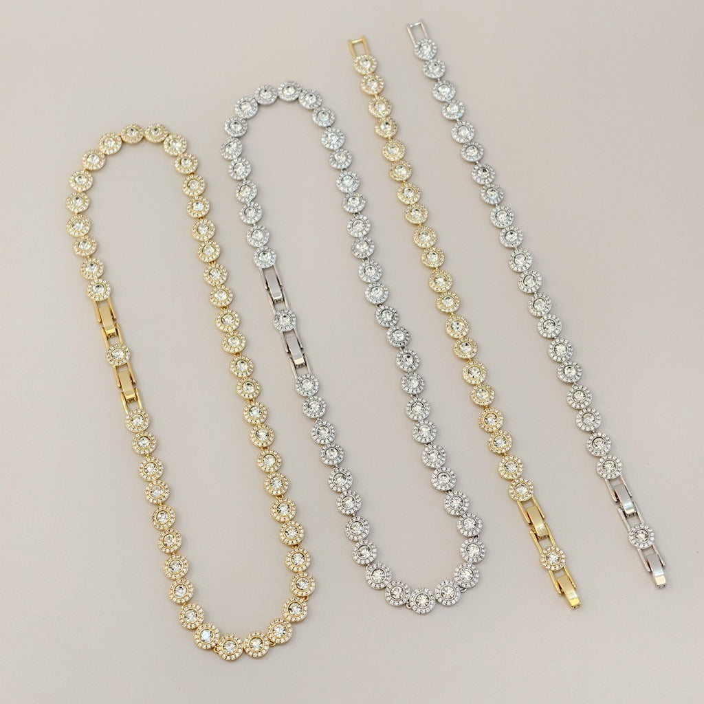 Victoria – Halskette und Armband mit glänzendem runden Knopf