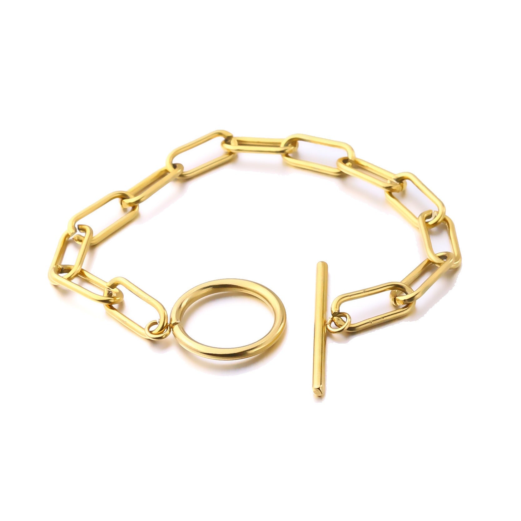 Millie – T-Bar-Armband mit rechteckigen Goldgliedern