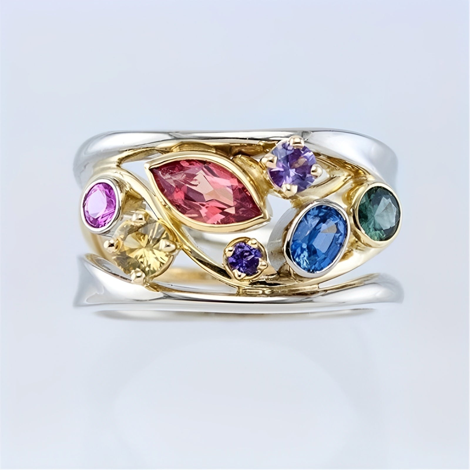 Zelina – Vintage-Ring in zwei Farben mit bunten Zirkonias