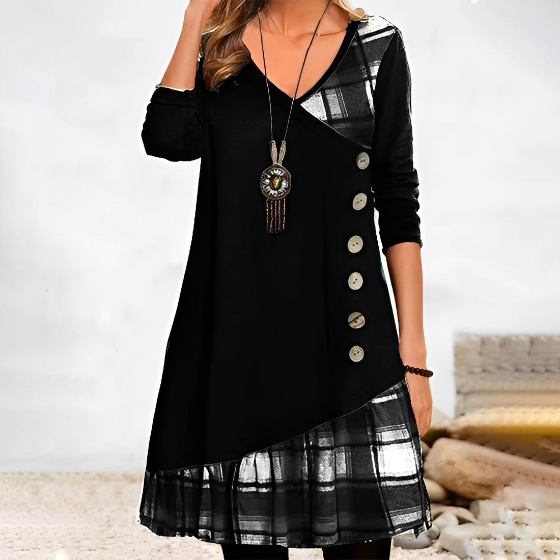 Shawnee - Lässiges Kleid mit Patchwork-Design und Karos für Damen
