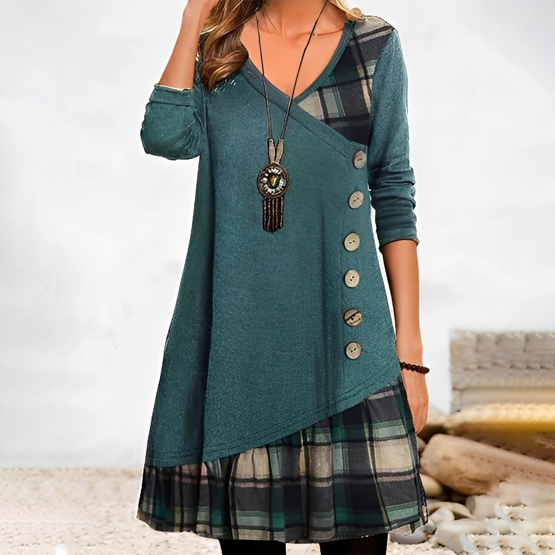 Shawnee - Lässiges Kleid mit Patchwork-Design und Karos für Damen