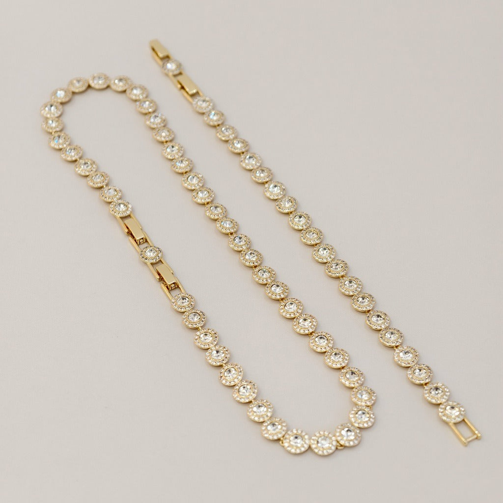 Victoria – Halskette und Armband mit glänzendem runden Knopf