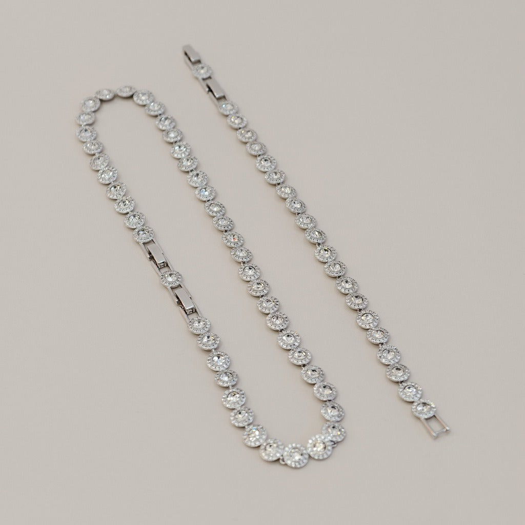 Victoria – Halskette und Armband mit glänzendem runden Knopf