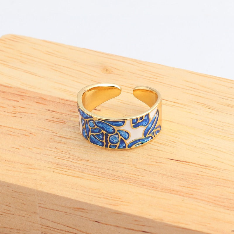 Kamille – Großer Camille-Ring mit blauem Blattmotiv