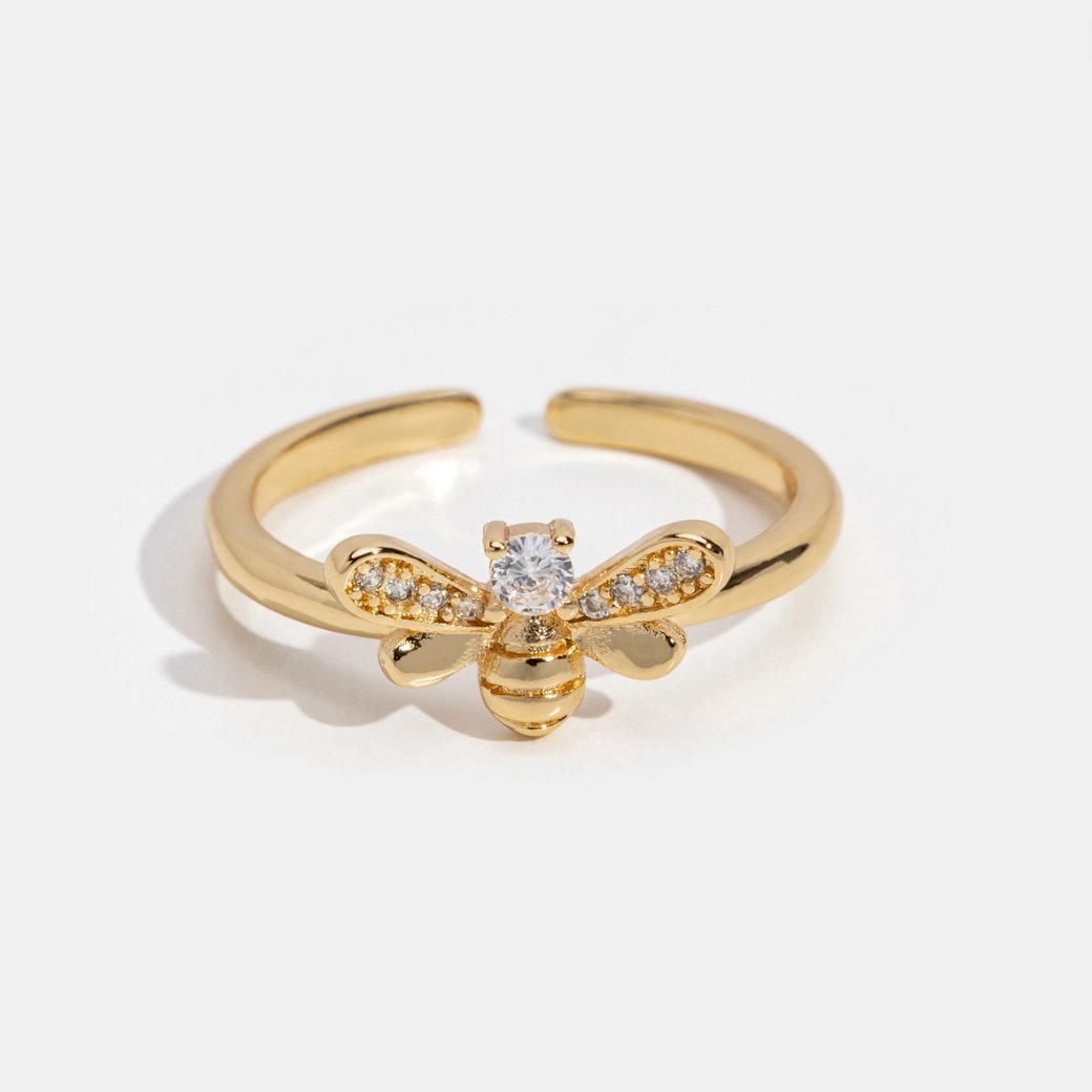 Laila - Ring aus Kristall und Goldbiene