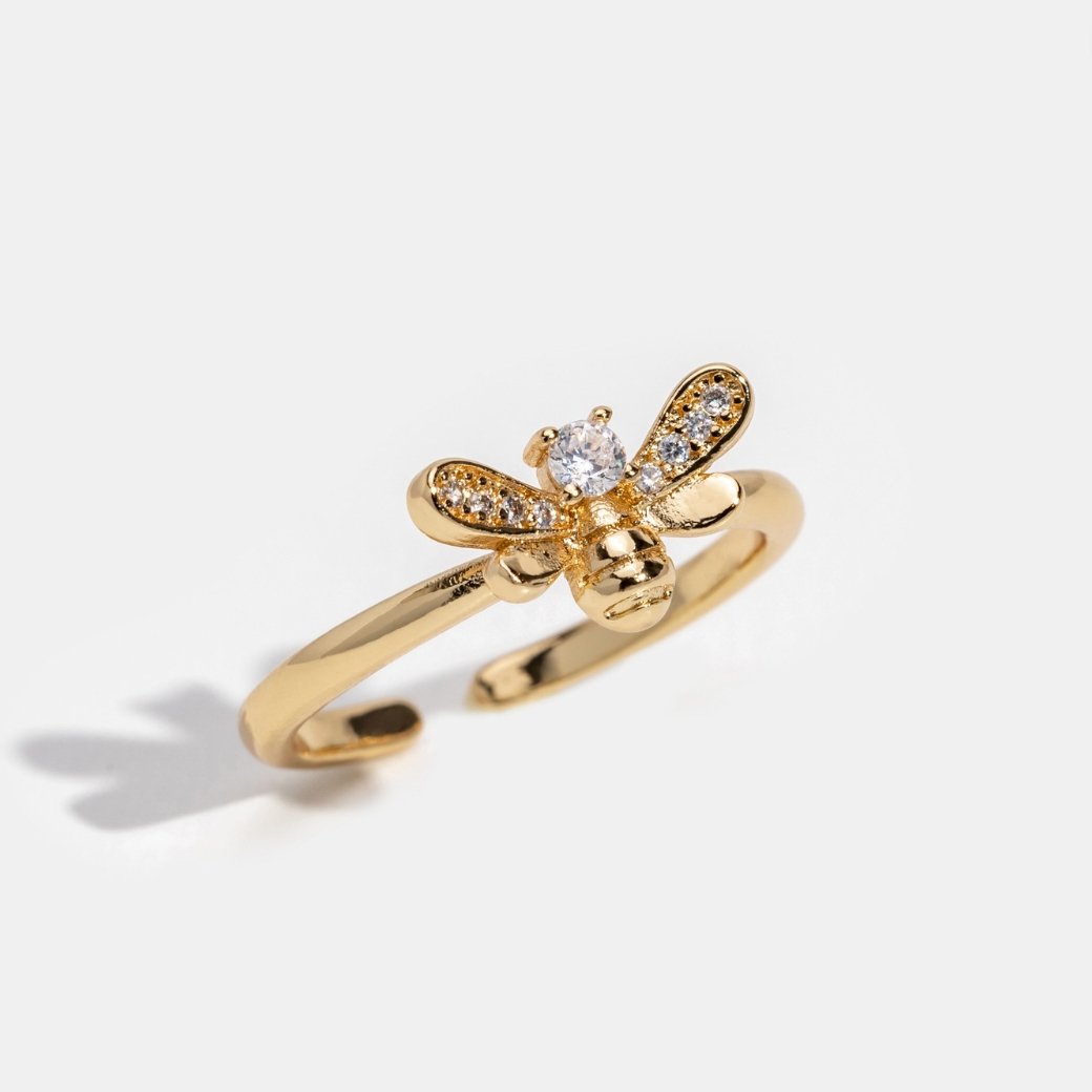 Laila - Ring aus Kristall und Goldbiene