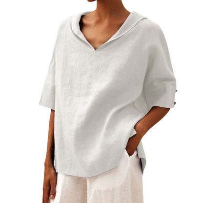 Lena – Luftige Leinenbluse mit stilvollem V-Ausschnitt