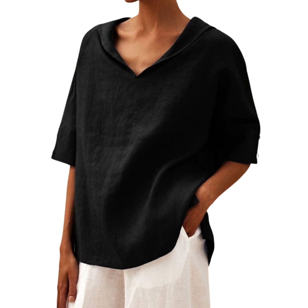 Lena – Luftige Leinenbluse mit stilvollem V-Ausschnitt