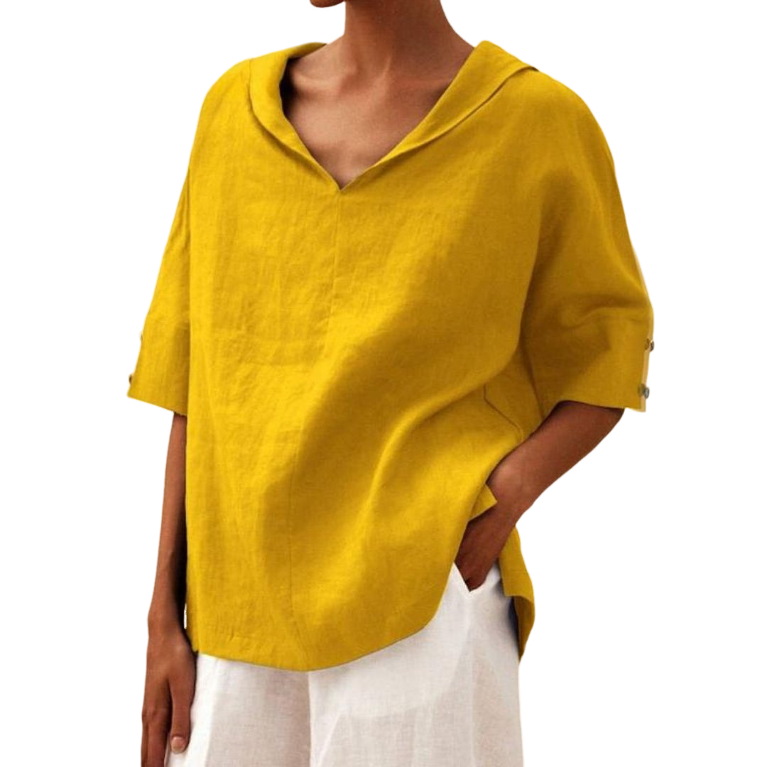 Lena – Luftige Leinenbluse mit stilvollem V-Ausschnitt