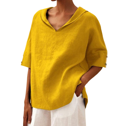 Lena – Luftige Leinenbluse mit stilvollem V-Ausschnitt