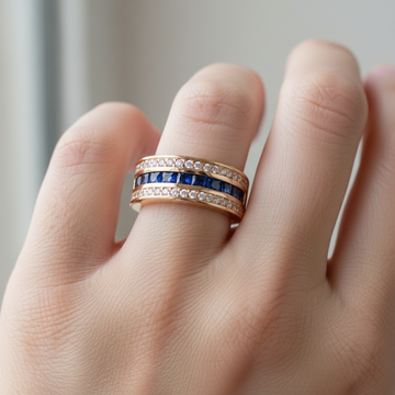 Ronan – Quadratischer Herrenring mit Kristallen und goldenem Saphir