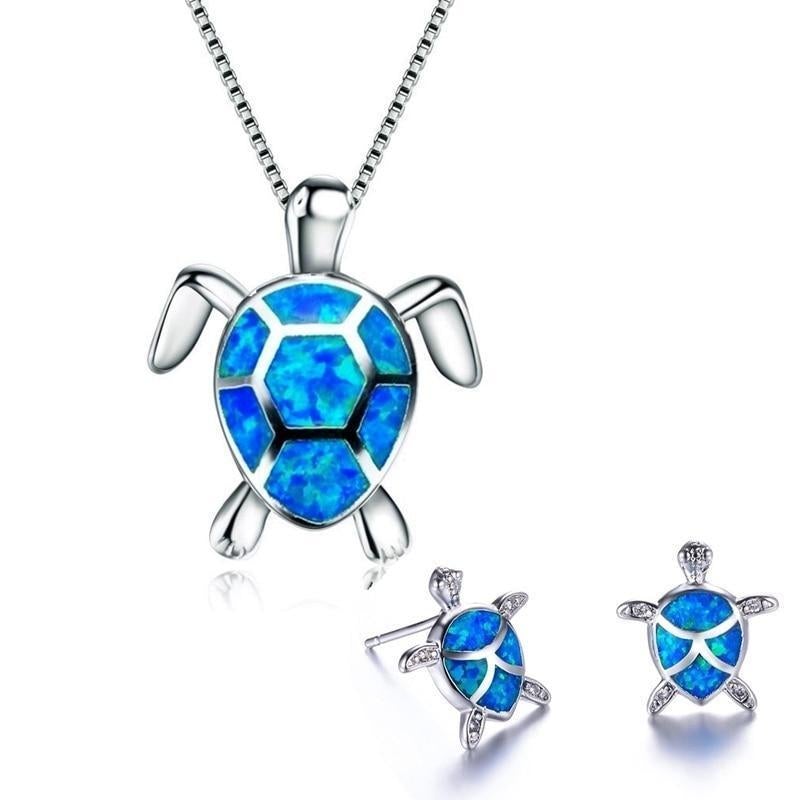 Kailea – Schmuckset aus Opal-Schildkröte und Silber (Halskette + Ohrringe)