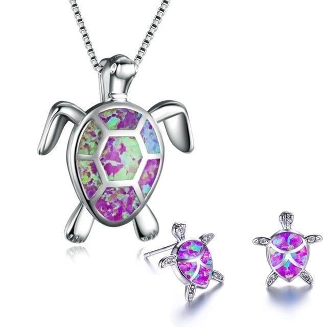 Kailea – Schmuckset aus Opal-Schildkröte und Silber (Halskette + Ohrringe)