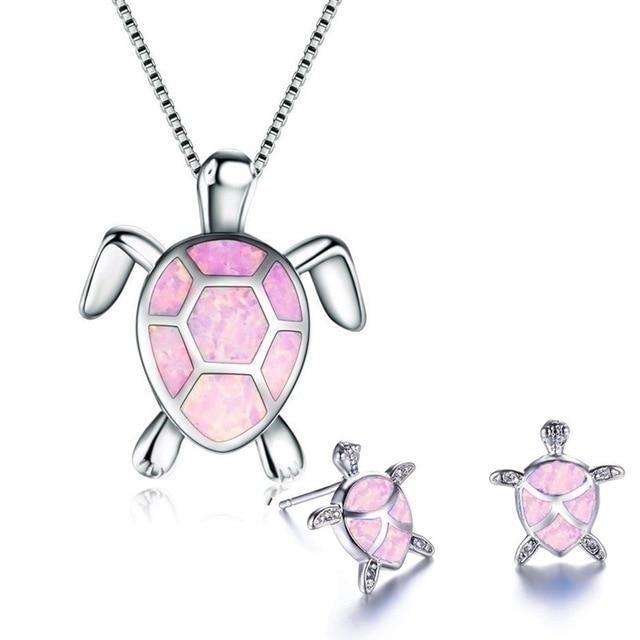 Kailea – Schmuckset aus Opal-Schildkröte und Silber (Halskette + Ohrringe)