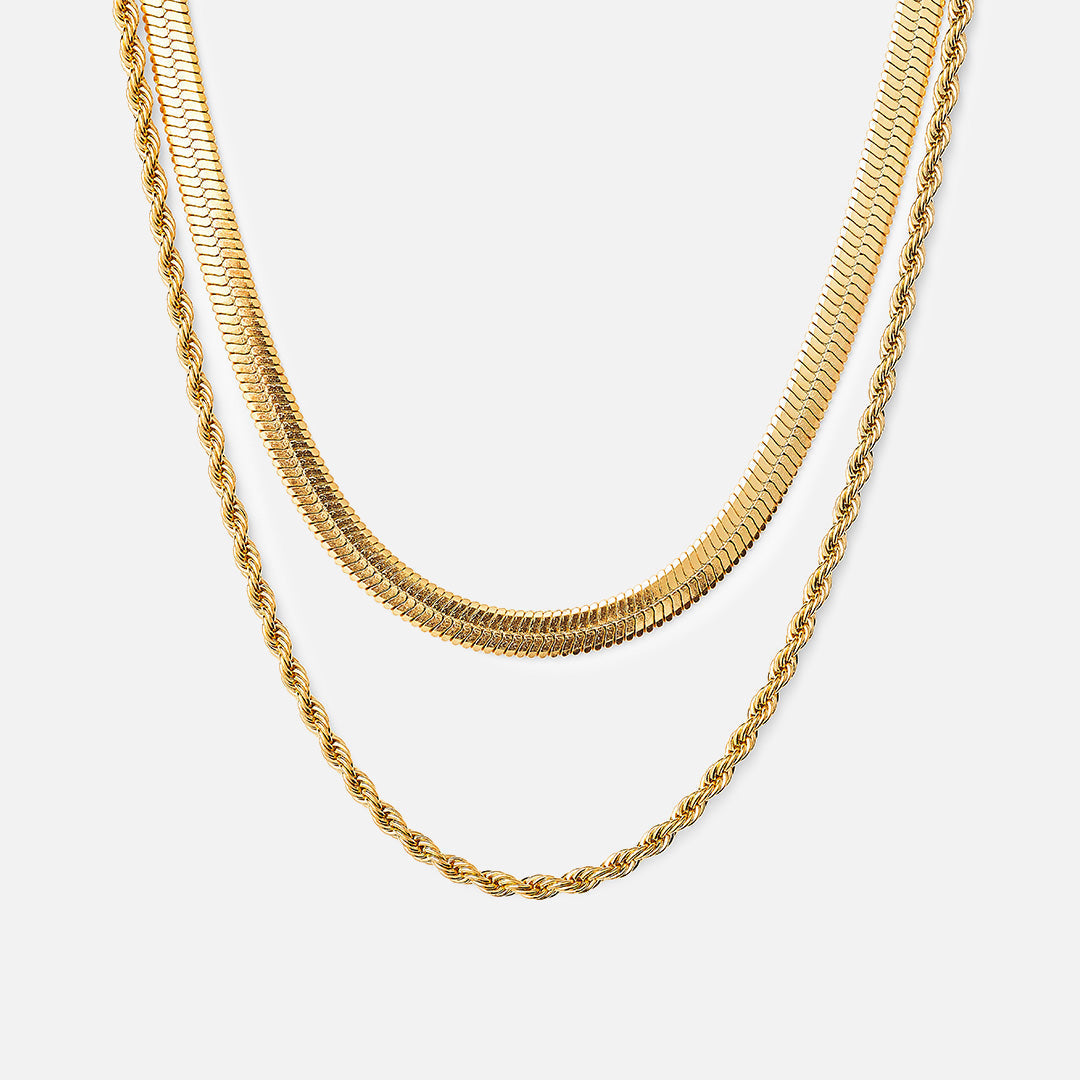 Tiana – Geflochtene Kette & flache Schlangenkette aus 18K Gold